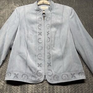 Conrad‎ C Collection Jacket Women's 12 Blue Faux Suede Laser Cut Embroidered Zip